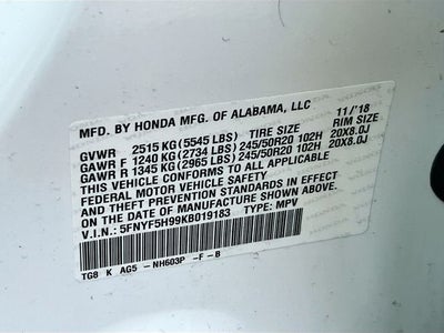 2019 Honda Pilot Touring 8 Passenger