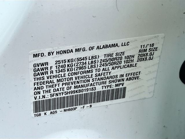 2019 Honda Pilot Touring 8 Passenger